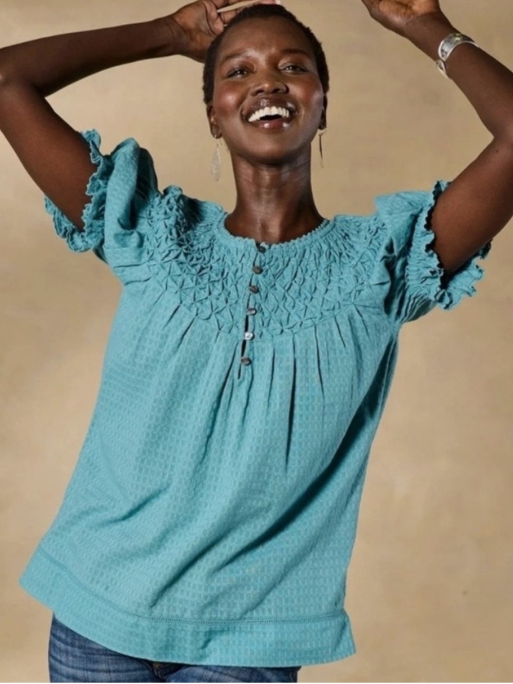 Sundance lodi top brittany blue blouse textured short sleeve S